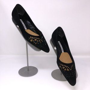 Manolo Blahnik Black Suede Cutout Flats 6.5